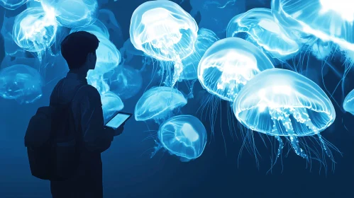 Glowing Jellyfish with Person