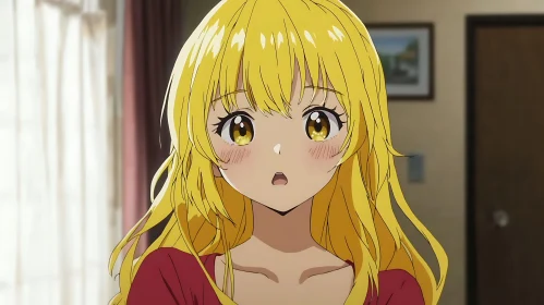 Anime Girl with Blonde Hair and Surprised Expression