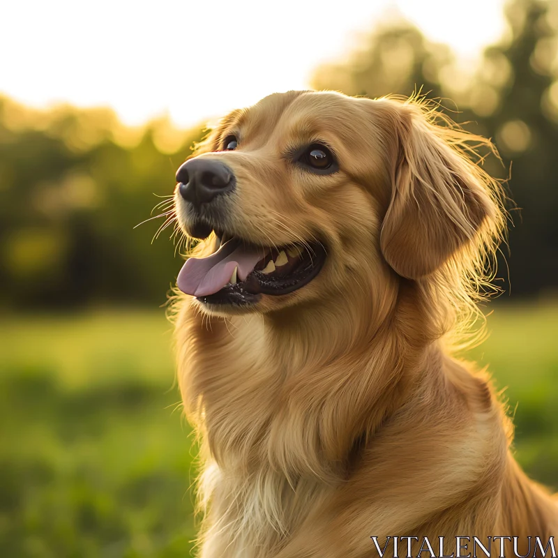 Golden Retriever in Nature during Sunset AI Image