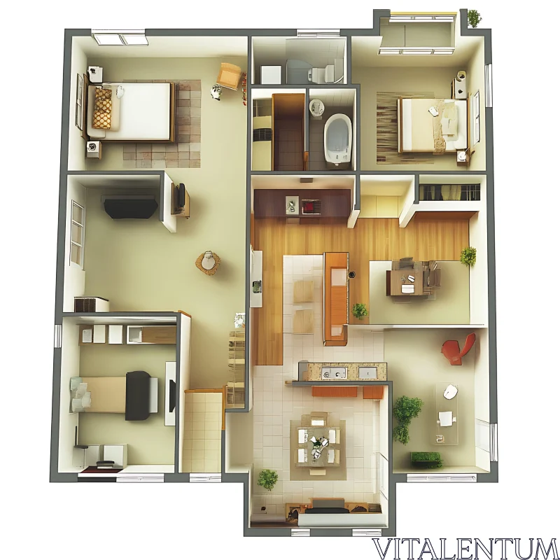 Contemporary Apartment Layout in 3D AI Image