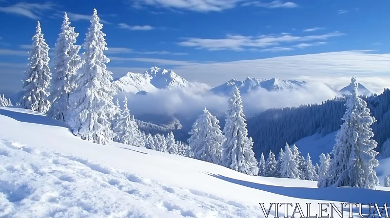 Snowy Mountain Landscape with Blue Sky AI Image