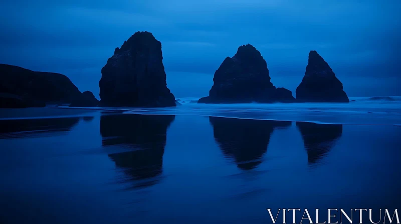 Blue Hour Rock Reflections AI Image