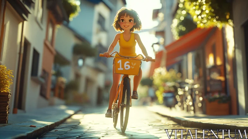 AI ART Joyful Anime Character Cycling on Summer Day