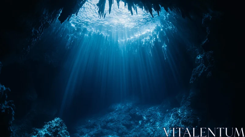 Sunlit Depths: An Underwater Cave AI Image