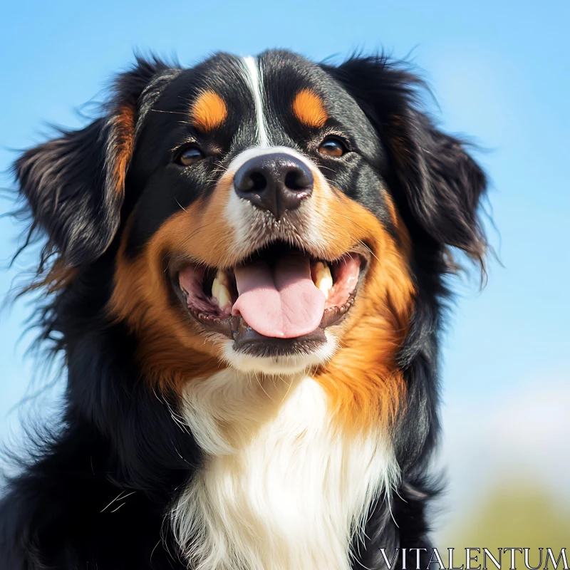 Cheerful Bernese Mountain Dog Against Blue Sky AI Image