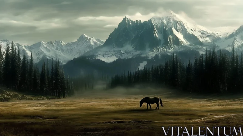 Serene Horse in Mountain Valley AI Image