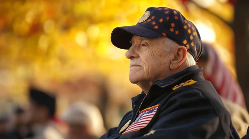 Elderly Man in Cap Gazing Thoughtfully