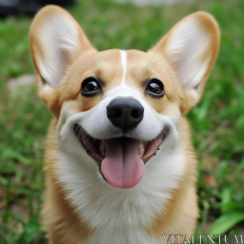 Cheerful Corgi Dog Sitting on Grass AI Image