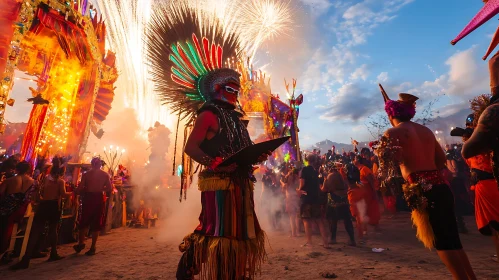 Festive Crowd Celebrates with a Fireworks Spectacle