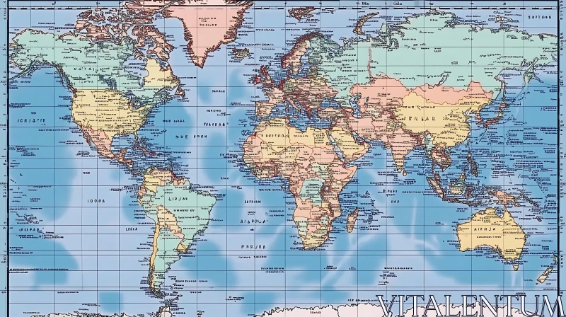 Colorful Vintage World Map AI Image