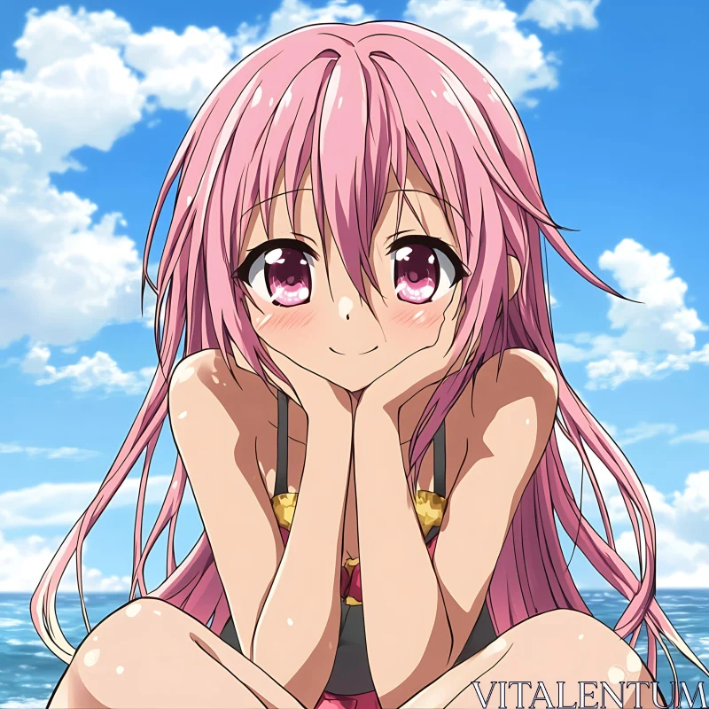 AI ART Cute Anime Girl at the Beach