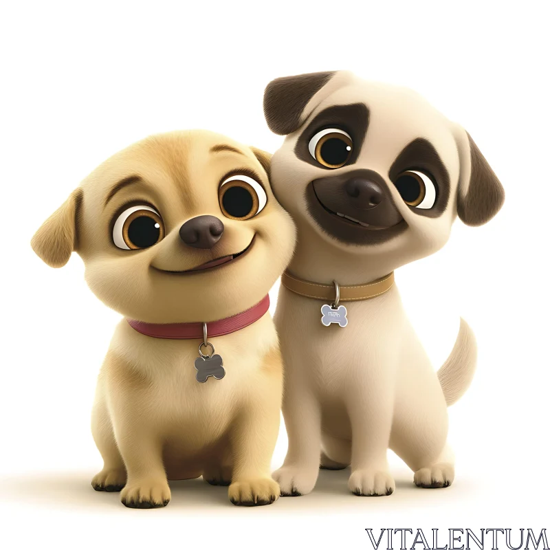 Charming Puppy Duo Cartoon Art AI Image