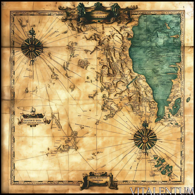 Vintage World Map with Decorative Elements AI Image