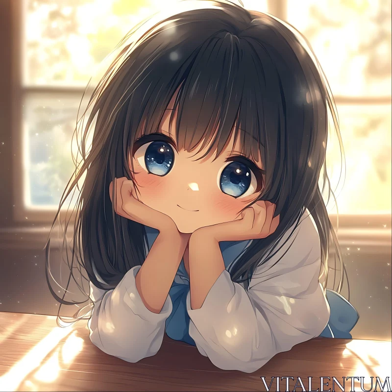 Charming Anime Illustration of Cute Girl AI Image