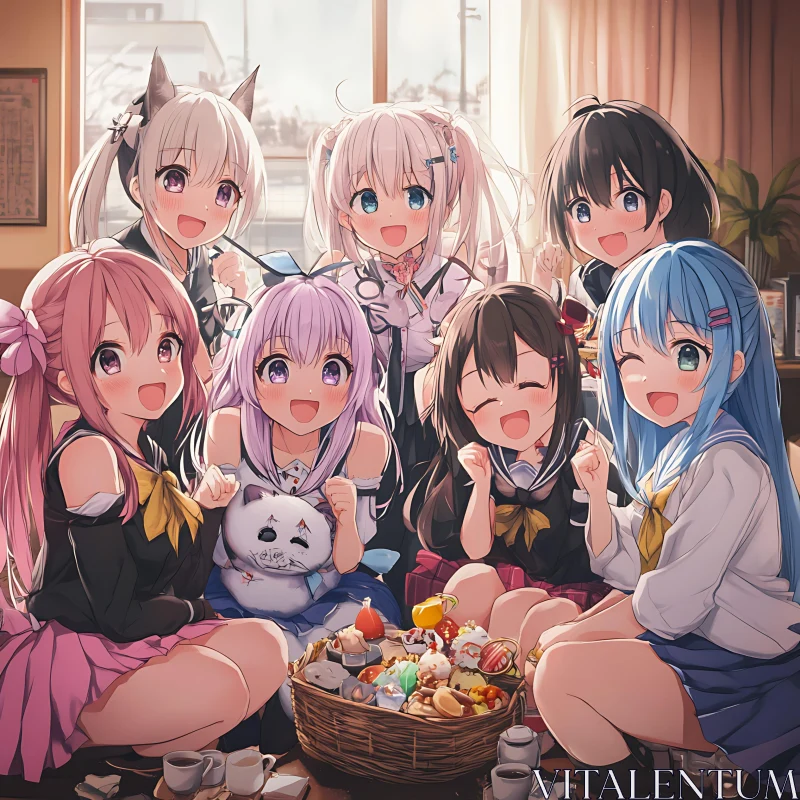 AI ART Cheerful Anime Girls Group