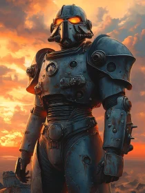 Cyborg Warrior in Sunset Glow