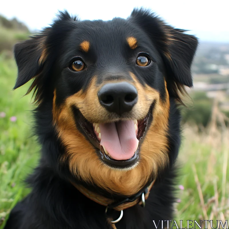 Happy Dog Close-Up in Nature AI Image