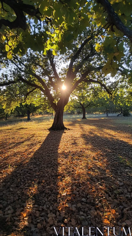 AI ART Peaceful Nature Scene with Tree Shadows and Sunlight