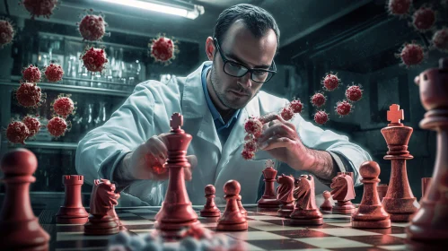 Scientist Playing Chess With Virus