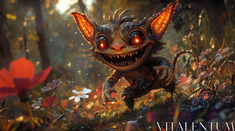 AI ART Mischievous Goblin Among Wildflowers