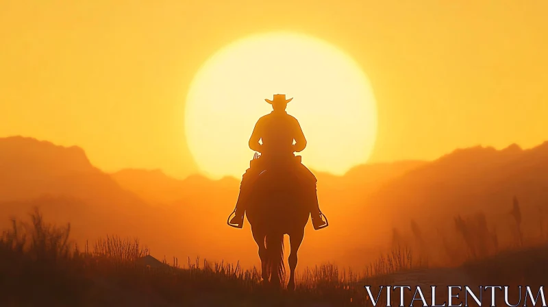 AI ART Cowboy Riding into the Sunset