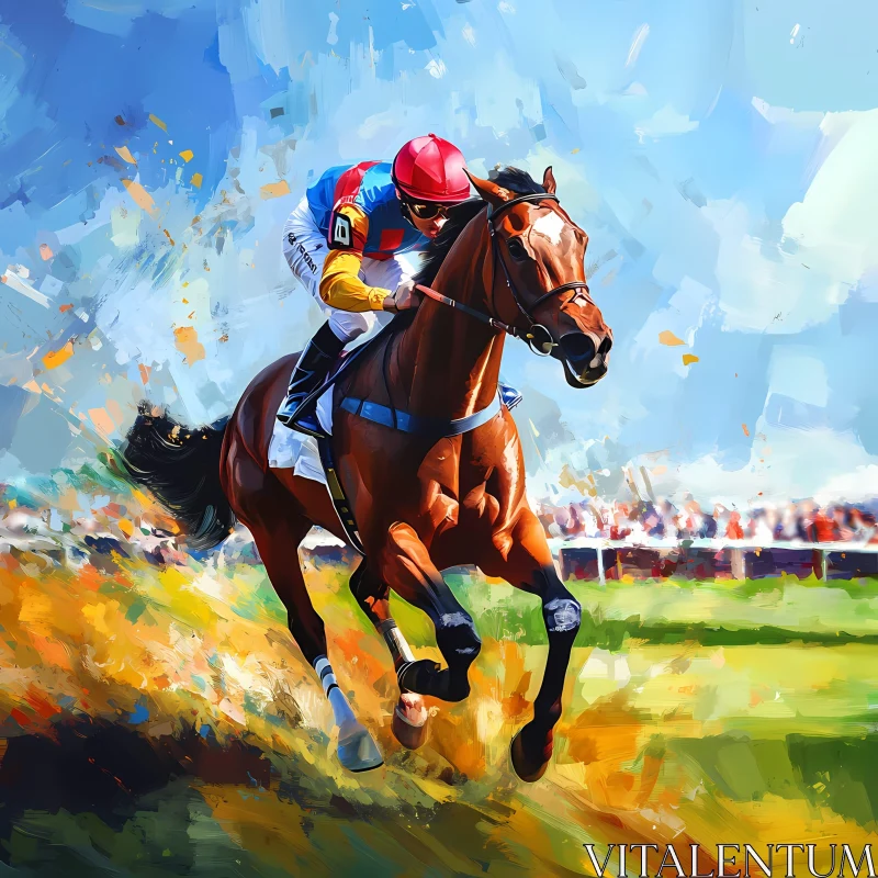 Dynamic Horse Racing Scene with Jockey AI Image