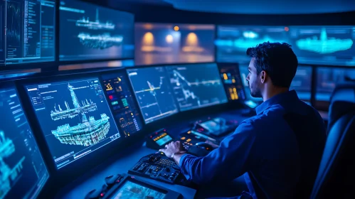 Man in Control Room Analyzing Data