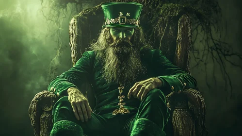 Enthroned Leprechaun in Green Velvet