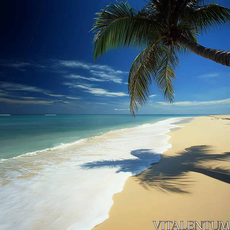 AI ART Peaceful Beach with Palm Tree