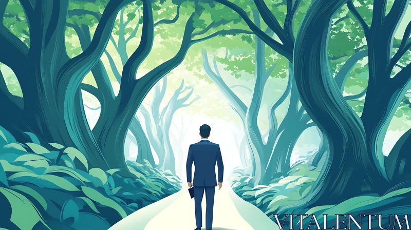 AI ART Solitary Businessman in Lush Forest