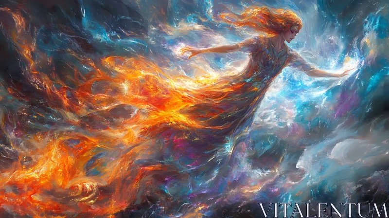 Abstract Woman in Fire and Ice AI Image