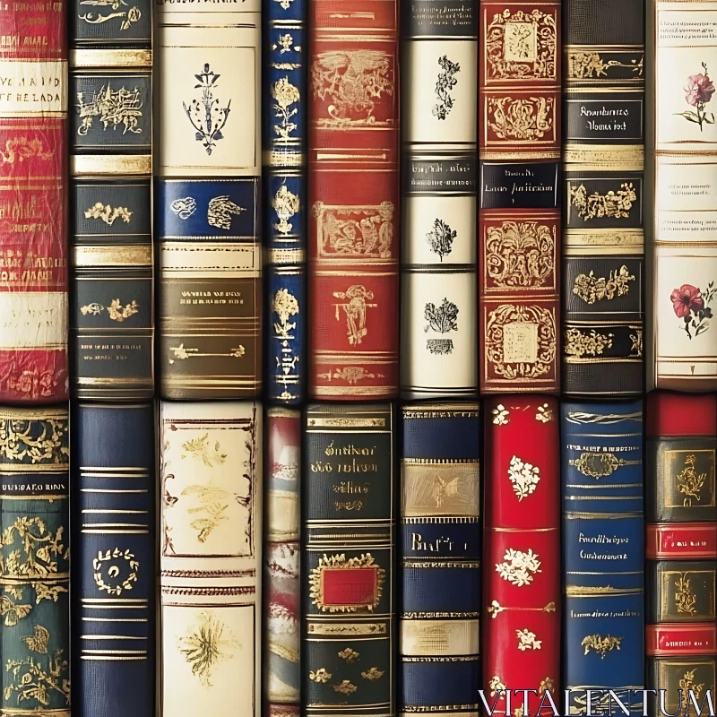 Row of Aged Books: A Colorful Display AI Image