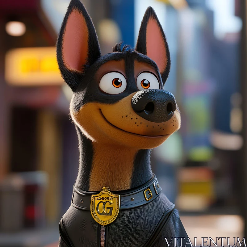 Joyful Animated Dog with Leather Collar AI Image