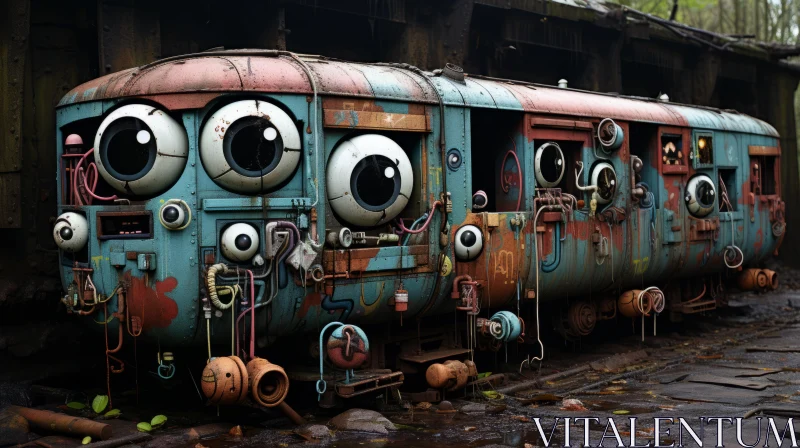 Surreal Train Car with Cartoon-like Eye Art AI Image