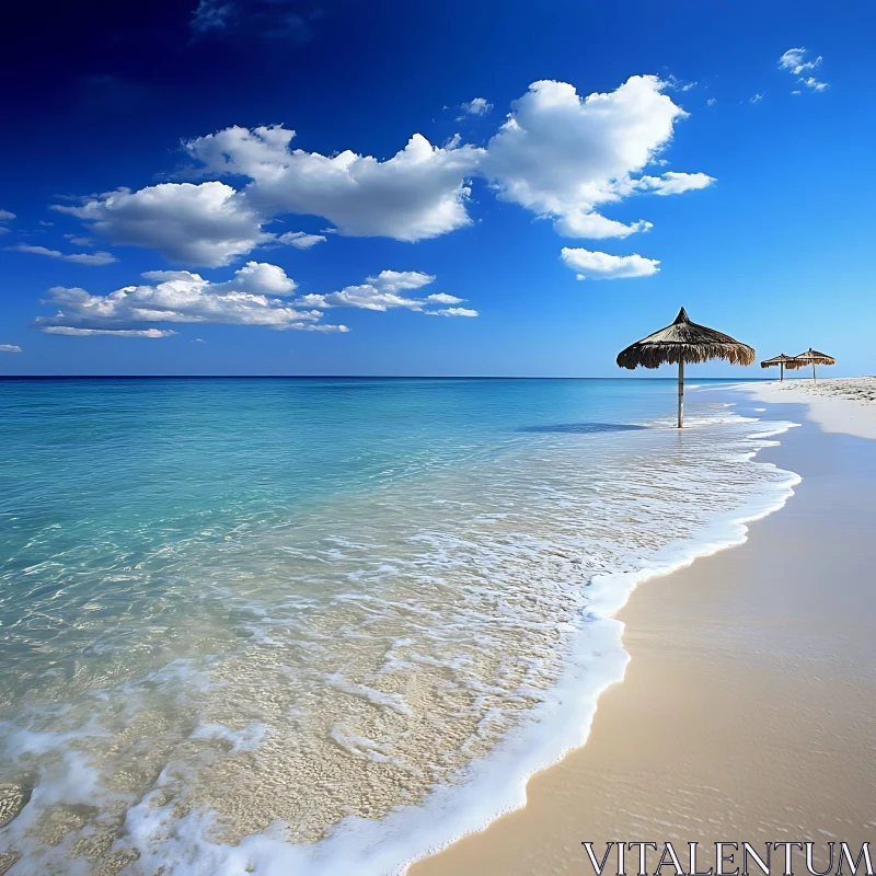 Seaside Paradise with Straw Umbrellas AI Image