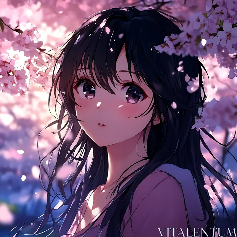 Anime Girl in Sakura Bloom AI Image