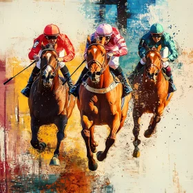 Thrilling Horse Racing Art with Jockeys in Action