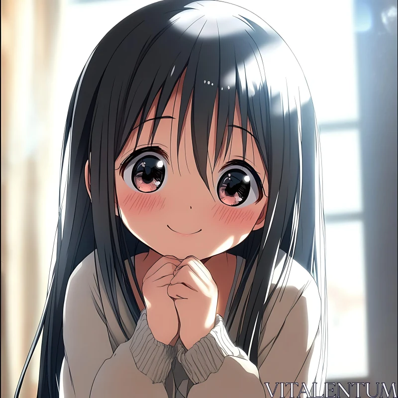 Adorable Anime Girl with Blushing Cheeks AI Image