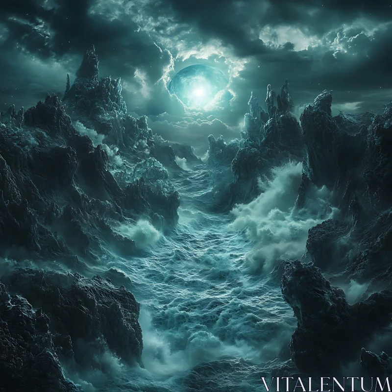 Moonlit Ocean Storm AI Image