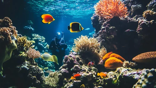 Marine Life Exploration: Diver in Coral Reef