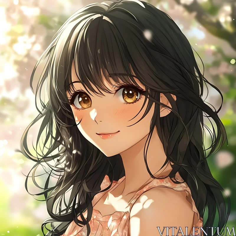 Cherry Blossom Anime Portrait AI Image