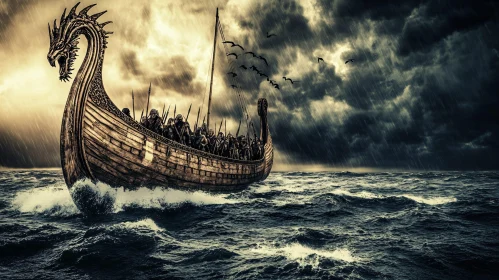 Epic Viking Ship in Storm