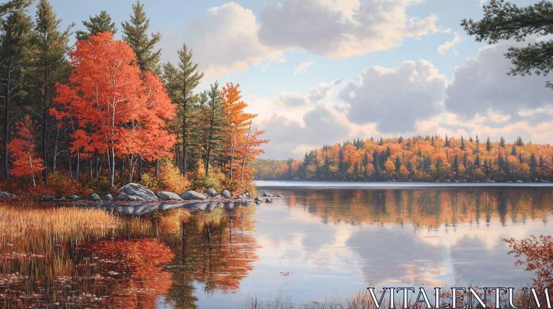 AI ART Tranquil Autumn Lake with Colorful Trees and Reflections