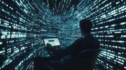 Digital Data Vortex: Man and Laptop