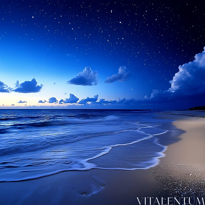 AI ART Starry Night Seascape Beach Calm