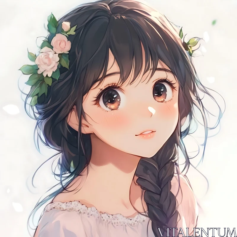 Anime Portrait of a Girl with Flowers AI Image