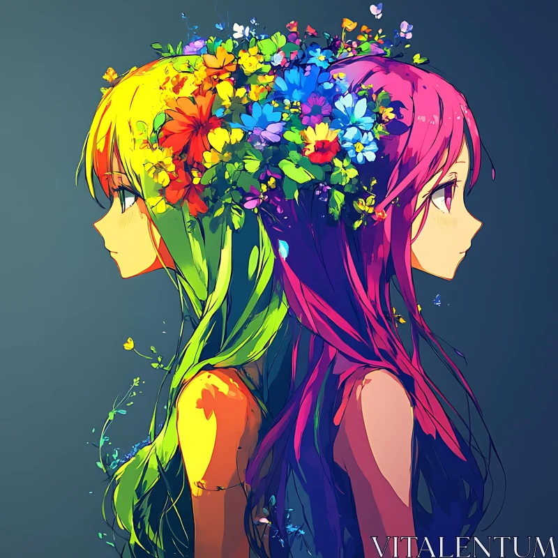 AI ART Floral Hair Anime Art