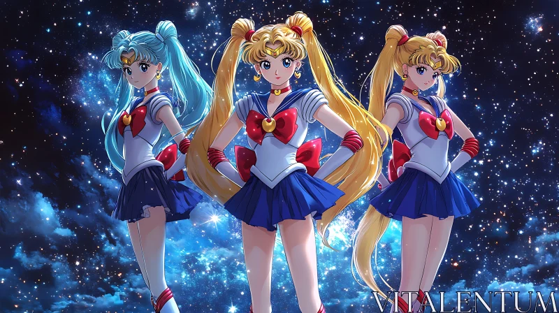 Magical Girls in Space AI Image