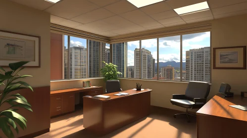 Stylish Office Space with Cityscape