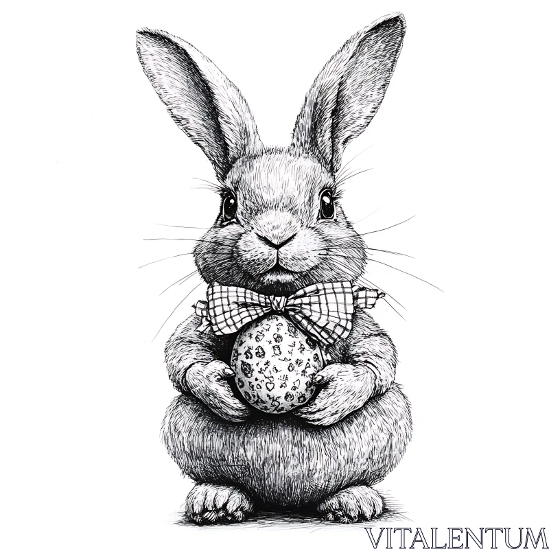 Monochrome Rabbit with Easter Egg AI Image